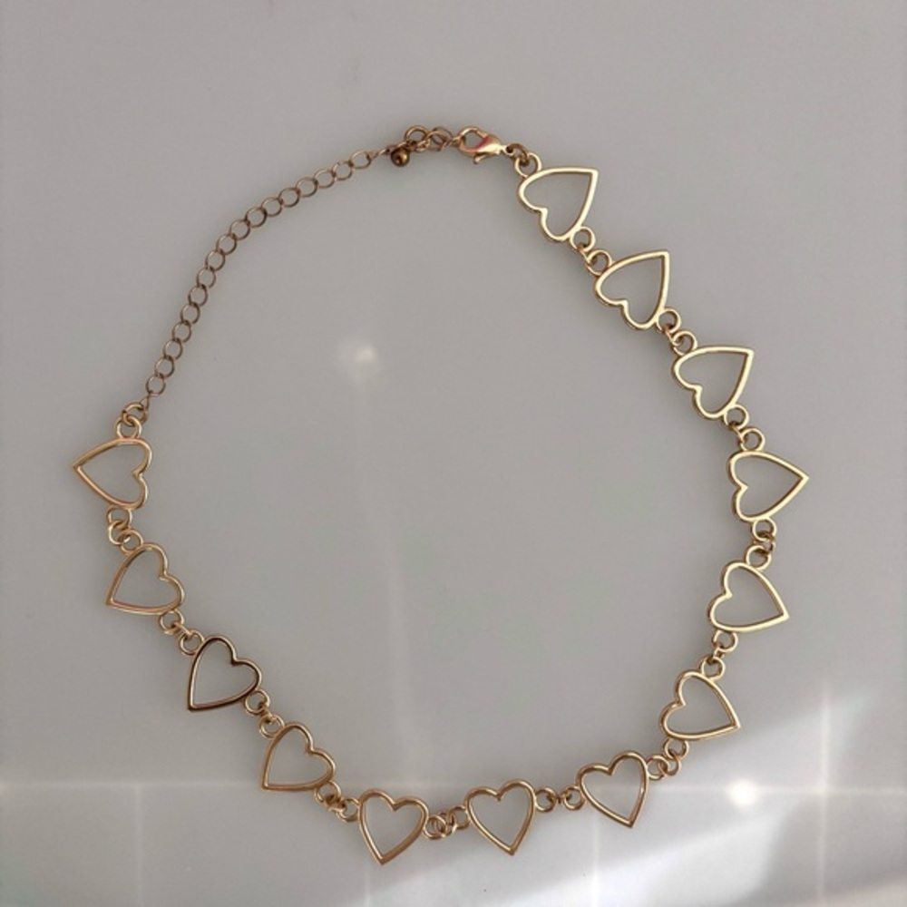 Gold Tone Heart Choker Necklace - 16” Long